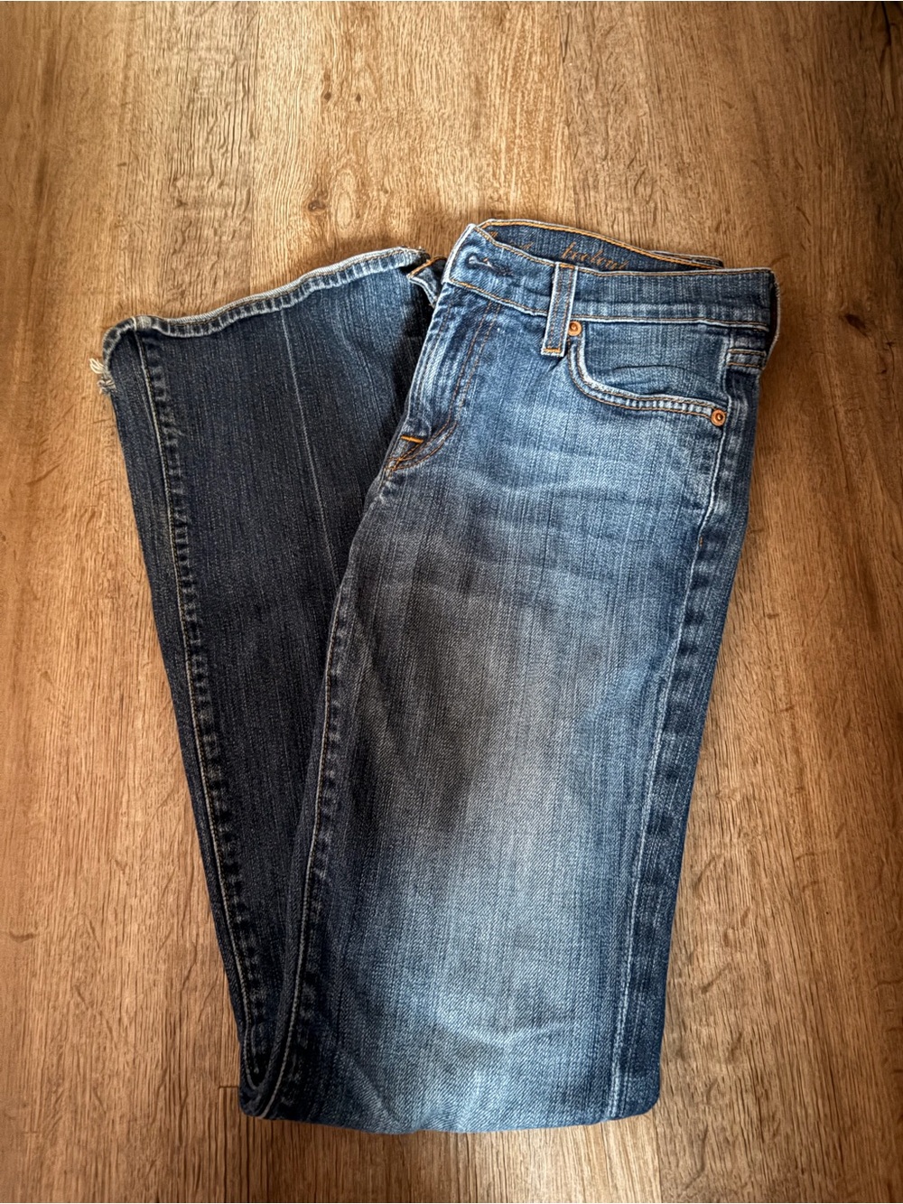 7 For All Mankind Two-Tone Blue Straight Leg Jeans - Picture 2 of 5